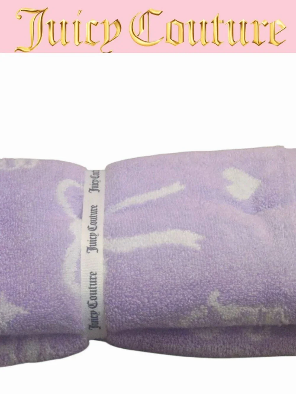 Juicy Couture Home Logo Bows, Crown, & Hearts Set Of 2 Hand Towels- Lavender